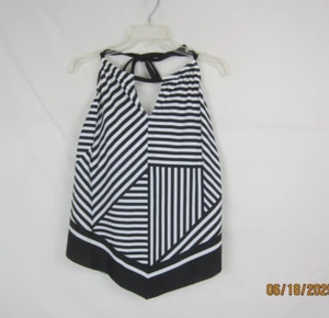 Kona Sol Striped High Neck Keyhole Tankini Top Black White Size 1X - Picture 1 of 12