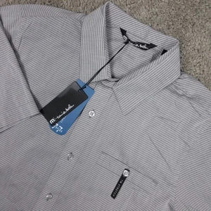 Travis Mathew Shirt Mens Small Gray Striped The Takeaway Performance Button Up - Picture 1 of 11