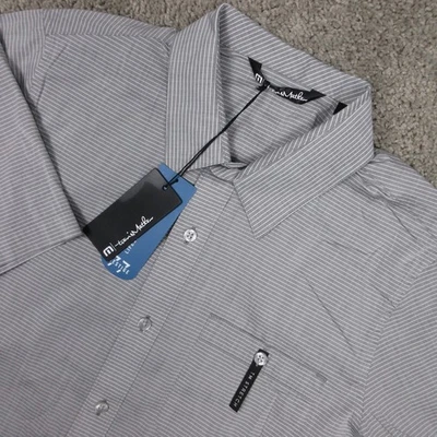 Travis Mathew Shirt Mens Small Gray Striped The Takeaway Performance Button Up - Image 1 of 4
