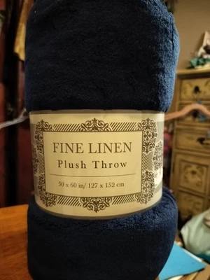 Plush Throw Fine Linen  NIP Dark Blue 60x50 Soft Warm Winter Blanket  - Image 1 of 2