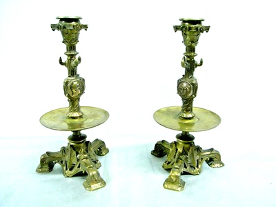 🇫🇷 PAIRE BOUGEOIR FLAMBEAUX BRONZE CAILLEUX BARBEDIENNE CANDLESTICKS ANTIQUE - Photo 1/4