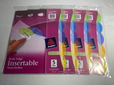(4) Avery Insertable Style Edge Plastic Dividers -3 Ring - 5-Tab Set Multicolor - Image 1 of 2