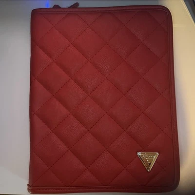 Guess NWT Quilted Red iPad Apple Tablet Case Cover Holder Zip Up Leather PU Luxe - Image 1 of 4