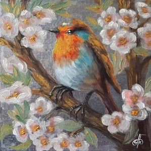 Ukraine Artist Oil Painting Bird Blossom Wall Art Home Decor Original Gift - Picture 1 of 23