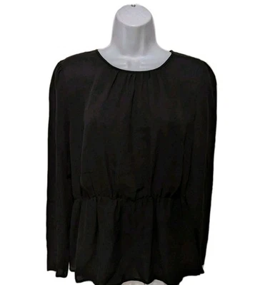 Theory 100% Silk Long Sleeve Blouse Womens L Peplum Rear Button   #8 - Image 1 of 4