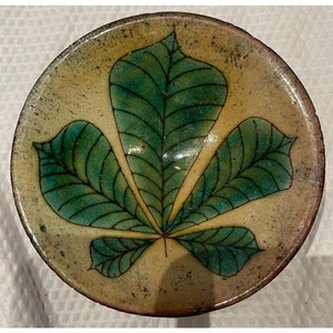 Vintage "Majolica" Style Small 5.5" Diameter Shallow Pedestal Bowl Pottery - Picture 1 of 5