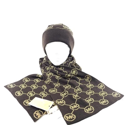 Juego de gorro y bufanda Michael Kors acrílico 535344C marrón/beige talla única Foto 1 de 4