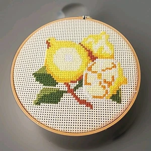 Vintage Embroidered Lemon Hoop Framed Fruit Home Decor Handmade Yarn Art 9" - Picture 1 of 4