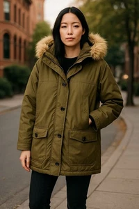 Women Within 5xl 38/40 Parka Hooded Fur Winter Coat NWT Zip and Button Up Heavy - Picture 1 of 18