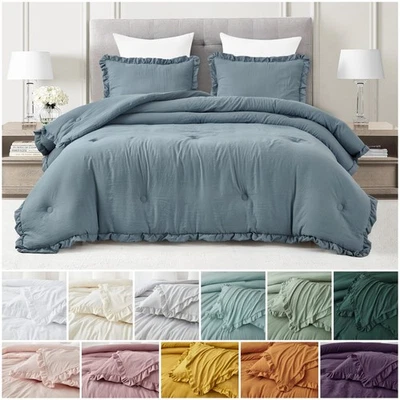 Nora 3-Piece Ruffled Edge Trim Soft Washed Microfiber Comforter Set - Image 1 of 4