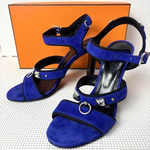 HERMÈS Sandali Hermes donna 6 5US Medor in pelle con tacco blu taglia 37 come nuovi