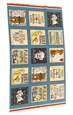 Dog Panel Fabric 24x44 Henry Glass Quilt Blocks Squares “Wag More Bark Less” - Image 1 of 4