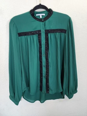Blusa Collective Concepts Mediana Verde Lentejuelas Borde Abotonada Vacaciones Top M Foto 1 de 4