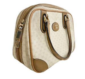 VTG 70’s Gucci GG Logo Vinyl Brown Leather Trim Hobo Satchel Hand Bag Purse