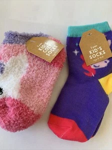 Unicorn Socks Cozy Soft Set Kid Girl Size 5 6.5 Colorful Pink Purple Stocking - Picture 1 of 9