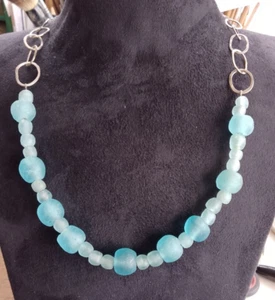 Unique Handmade Silver and Blue Sea Glass Necklace. - Picture 1 of 9