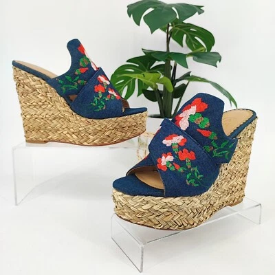 Sandalias de plataforma Ash para mujer Bahia Mules bordadas con cuña deslizables talla 5,5 EE. UU. Foto 1 de 4