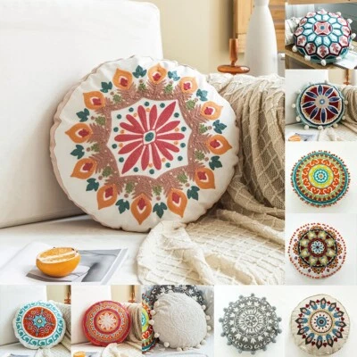 Cushion Cover Pillow Case Living Room Retro Round Car Colorful Ethnic Style - Image 1 of 4