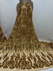 GOLD Stretch Sequin/Stretch Gold Sequin Fabric/Sequin for Prom-Per Yard - Picture 1 of 3