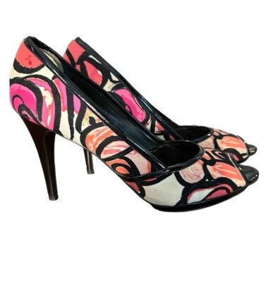 Multicolor Pink Floral Platform Nine West Peep Toe Heels Size 9.5  Stiletto - Image 1 of 4