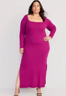 Vestido midi Old Navy ajustado tejido acanalado cuello cuadrado para mujer talla XXL nuevo Foto 1 de 4