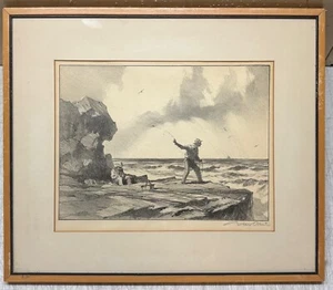 Original AAA GORDON GRANT 'Rock Fisherman' SIGNED Fishing Seascape Lithograph - Picture 1 of 13