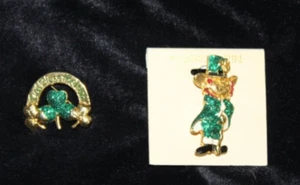 Lote de 2 broches vintage de trébol y duende tono dorado para el día de San Patricio - Imagen 1 de 2