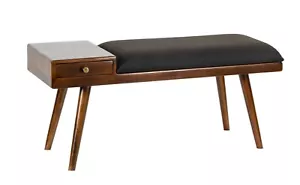 Castor Charcoal Fabric & Wood Seating Entryway Bench with Drawer - 100 cm - Picture 1 of 9