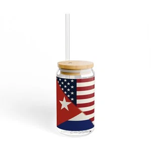 Vaso para sorber bandera cubanoamericana Cuba Estados Unidos, 16 oz - Imagen 1 de 5