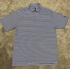 FJ FootJoy Polo Shirt Mens Large Royal Blue Striped Golf Casual Short Sleeve - Picture 1 of 5
