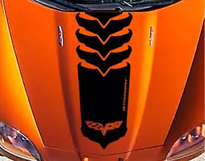 NEW Design - Center Hood Emblem RACING STRIPES vinyl Decal (Fits Corvette C6) - Bild 1 von 23