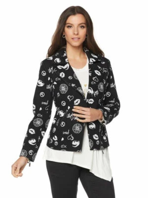 LOVE TWIGGY Size S Grafitti Print Jacket Weather Pattern BLACK - Image 1 of 3