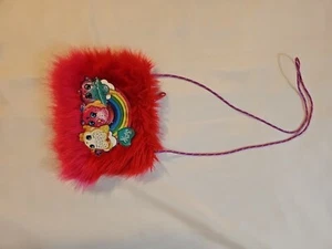 Shopkins Girls Fuzzy Faux Fur Purse Crossbody Shoulder Bag Red Pink - Picture 1 of 4