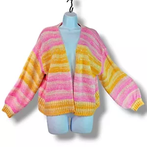 Sincerely Jules Cardigan Sweater Sz M Cream Pink Striped Crop Cozy Comfy Lounge - Picture 1 of 11