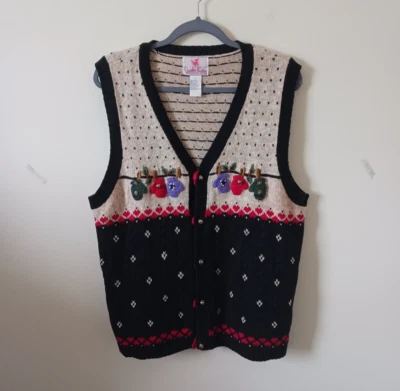 Quacker Factory Womens Christmas Ugly Sweater Vest Sz L Multicolor Jingle Bells - Image 1 of 4