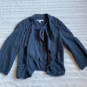 CAbi Must Have 870 Top Blue Stripe Cotton Open Front Cascade Tie Medium M - Picture 1 of 5