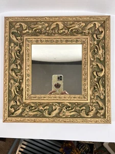 Gold Ornate Carved Faux Wood Mirror Old World Heavy 15.5"X15.5" Mirror-7.5"X7.5" - Picture 1 of 11