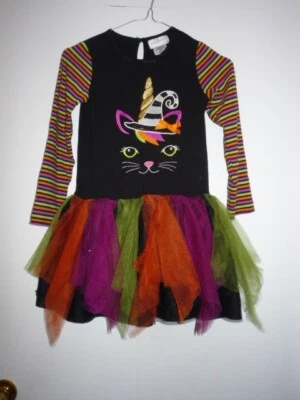 COSTUME UNICORN HALLOWEEN Dress SZ 8-COLORFUL NET  LAYERS-LONG SLEEVES - Image 1 of 3