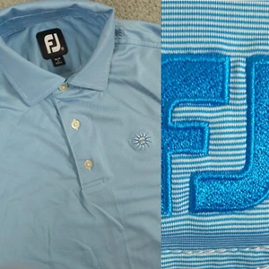 Footjoy FJ Golf Polo Shirt Mens Medium Blue Stripe Performance Stretch - Picture 1 of 10