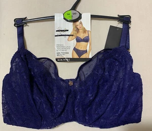 M&S ROSIE AUTOGRAPH FRENCH LACE & SPOT MESH BALCONY Bra In NAVY Size 34DD - Picture 1 of 11