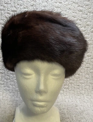 Винтажная коричневая норковая шапка 40-х 50-х Saks Fifth Avenue с бантом и ножками б/у в отличном состоянии - Изображение 1 из 4