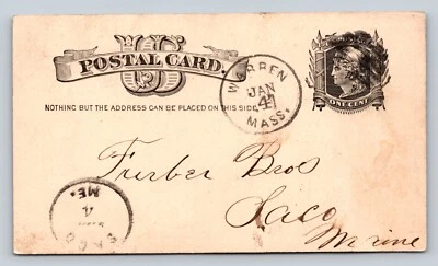 1881 UX7 Postal Card LIBERTY 1c FANCY Hair Cancellation 'Pump Pricelist' FURBER - Image 1 of 3