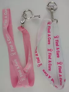 Breast Cancer Awareness LANYARDS 'FIND A CURE' 1 Lanyard/Pk Select Pink or White - Picture 1 of 3