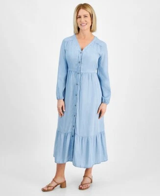 Chambray V-Neck Tiered Shirtdress, Style & Co. XL Full Button Up - Image 1 of 4