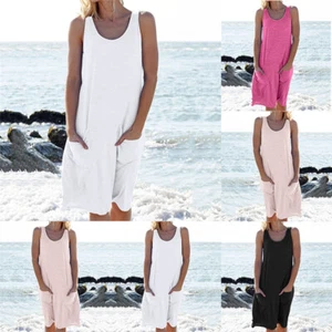 Loose Sleeveless Sundress Beach Womens Dress Tunic Casual Plain Vest Tank Summer - Picture 1 of 20