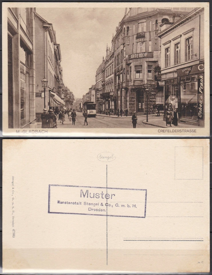 Specimen Postcard, Germany Street View, Gladbach Crefelder, Hotel, Brown - Image 1 of 1