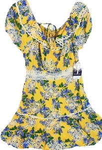 GB Girls Dress 10, 12, or 14 Girls Yellow Floral ruffle Off shoulder w Tie $69 - Picture 1 of 9