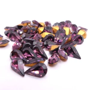 Rhinestone Crystal Amethyst 12 Pack 13mm x 8mm Faceted Cabochons Teardrop Gems - Picture 1 of 3