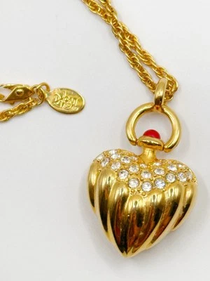 "Collar colgante vintage Joan Rivers chapado en oro cristal corazón hinchado 26""" Foto 1 de 4
