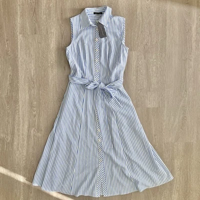 NUEVO CON ETIQUETAS Tommy Hilfiger Camisa a Rayas Sin Mangas Vestido Corbata Cintura Para Mujer Talla 2 Azul Foto 1 de 4
